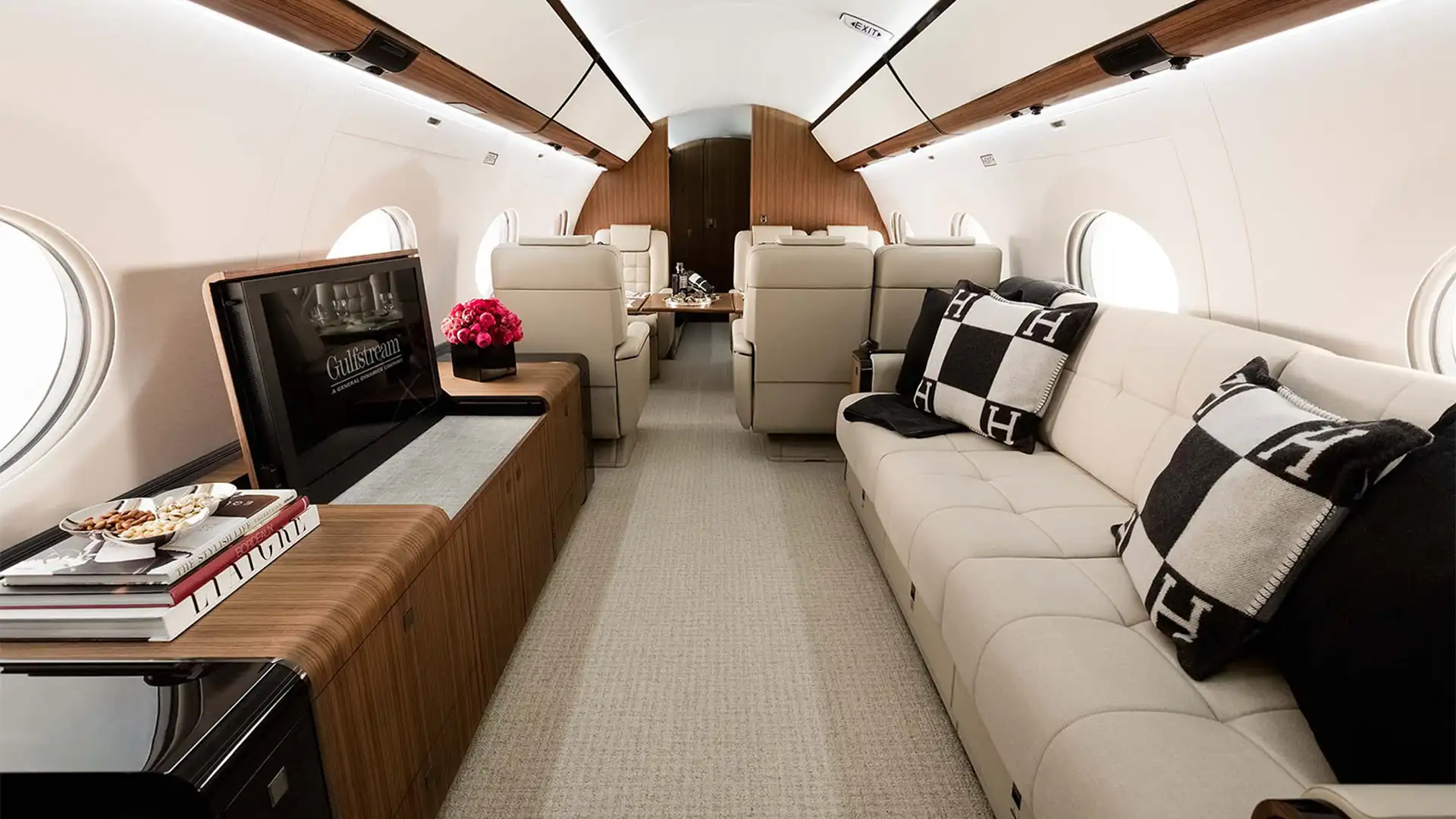Private jet cabin interior